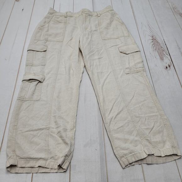 Hollister linen blend ultra high rise baggy cargo utility pants tan - Picture 1 of 5